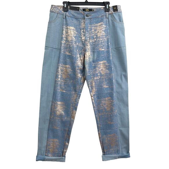 L&B Lucky & Blessed‎ Boyfriend Jeans Gold Leaf Panel Light Wash Women's Size 14 - Picture 4 of 12